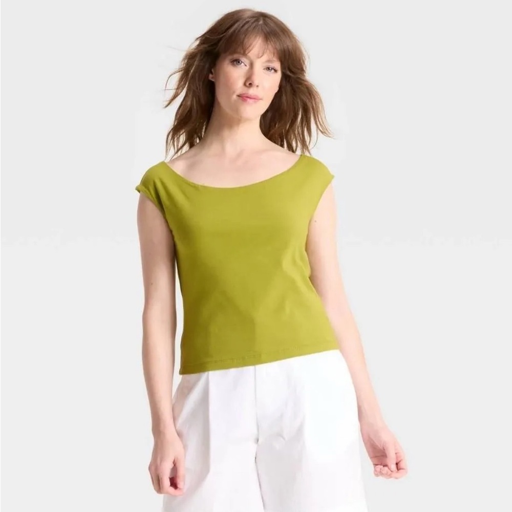 Women's Slim Fit Short Sleeve Off the Shoulder Top - a New Day™ Green Large NWT